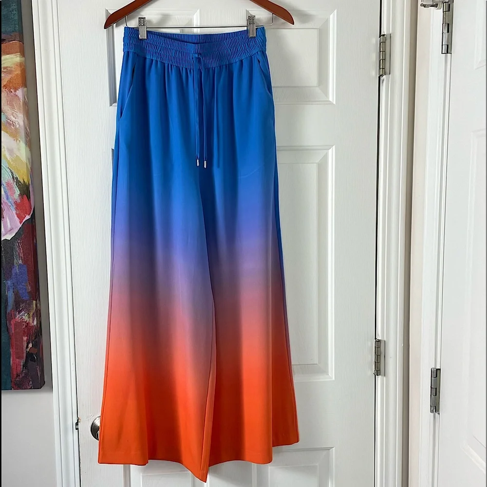 Asos Weekday Women's Blue & Orange design draw string wide legs Pants Size 36 - Picture 8 of 15